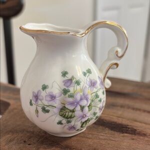 Floral violets  Pitcher with Gold Accents